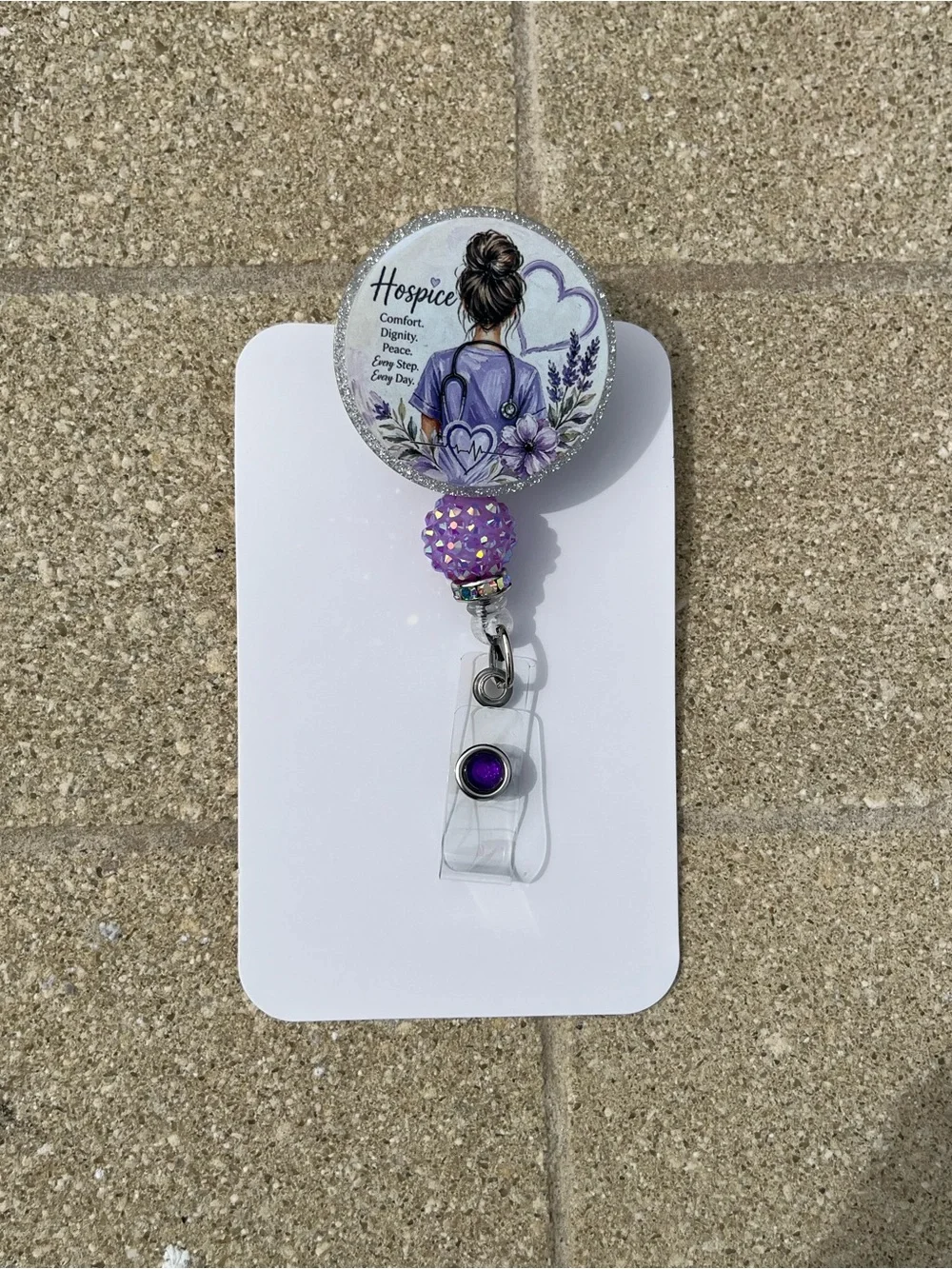 Hospice Purple Nurse Badge Reel with Heart Design